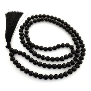 Remedywala Charged Activated Energized Black Tourmaline Mala Necklace Stone 8 mm