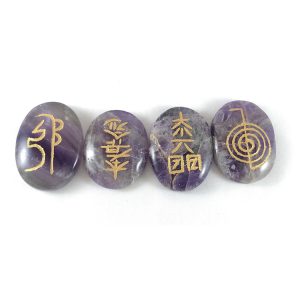 Amethyst Reiki Engraved Symbol Tumble Set