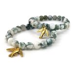 Tree Agate Bracelet 8mm with Bird Charm