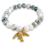 Tree Agate Bracelet 8mm with Bird Charm