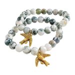 Tree Agate Bracelet 8mm with Bird Charm