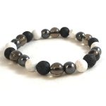 Smoky Quartz, Lava, Hematite, Howlite Combination Bracelet 8mm