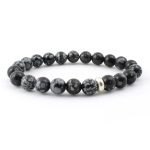 Snowflake Obsidian Bracelet 8mm single Bracelet, Snowflake Obsidian stone, Grey Black color.