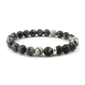 Picasso Jasper Bracelet 8mm single Bracelet, Picasso Jasper stone, Grey Color.