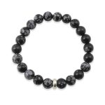 Snowflake Obsidian Bracelet 8mm single Bracelet, Snowflake Obsidian stone, Grey Black color.