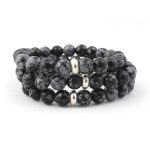 Snowflake Obsidian Bracelet 8mm single Bracelet, Snowflake Obsidian stone, Grey Black color.