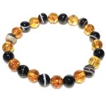 Citrine and Sulemani combination Bracelet 8mm single Bracelet, Citrine and Sulemani stones, Yellow and Black color.