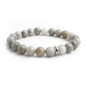 Bamboo Leaf Bracelet 8mm single Bracelet, Bamboo Leaf stone, Grey color.