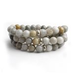 Bamboo Leaf Bracelet 8mm single Bracelet, Bamboo Leaf stone, Grey color.