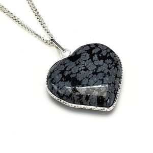 Charged Activated Energized Heart Shape Snowflake Obsidian Pendant for Men and Women