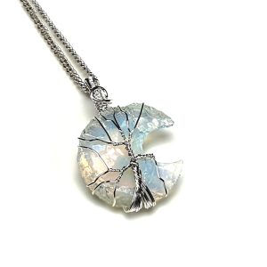 Opalite Wire Tree Moon Pendant