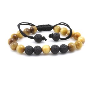 Yellow Cats Eye & Lava Combination Bracelet 8mm