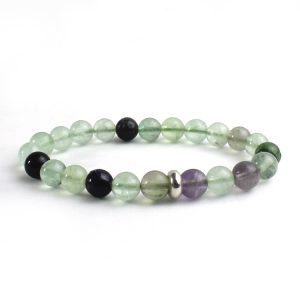 Multicolor Fluorite Natural Stone Single Bracelet with Ring Charm