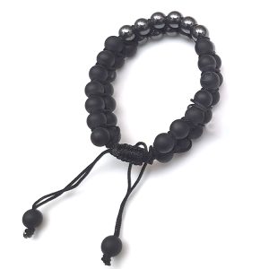 Black Matte & Hematite Combination Bracelet Double Layer 8mm